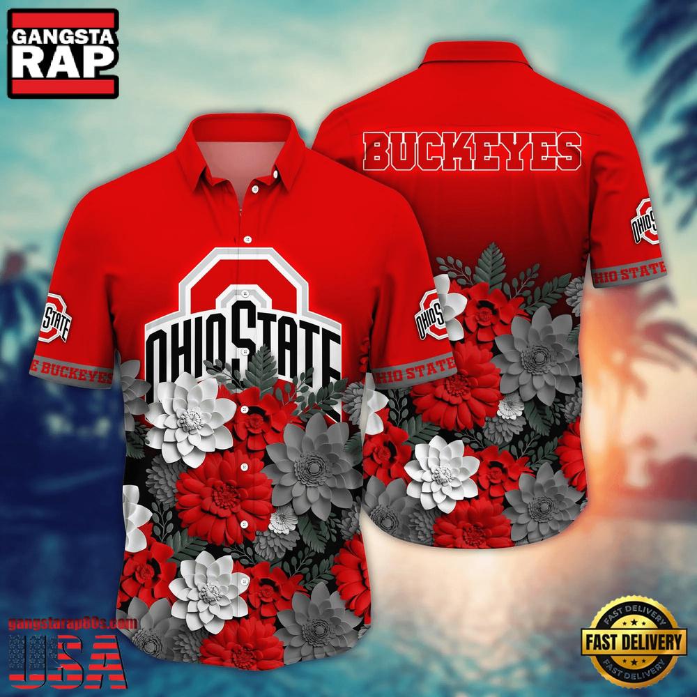 NCAA Ohio State Buckeyes Flower Tropical Summer Beach Hawaiian Shirt