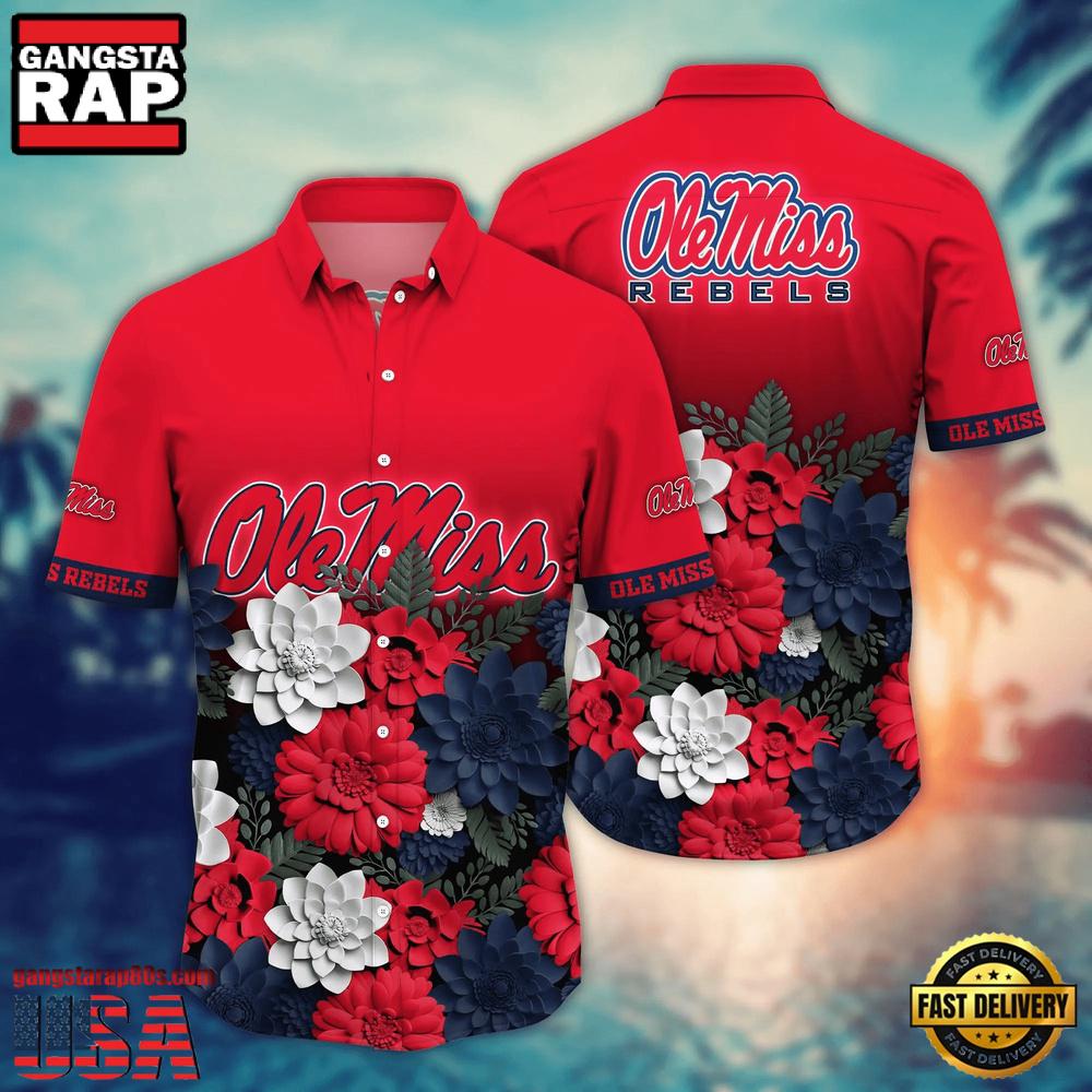 NCAA Ole Miss Rebels Flower Tropical Summer Beach Hawaiian Shirt