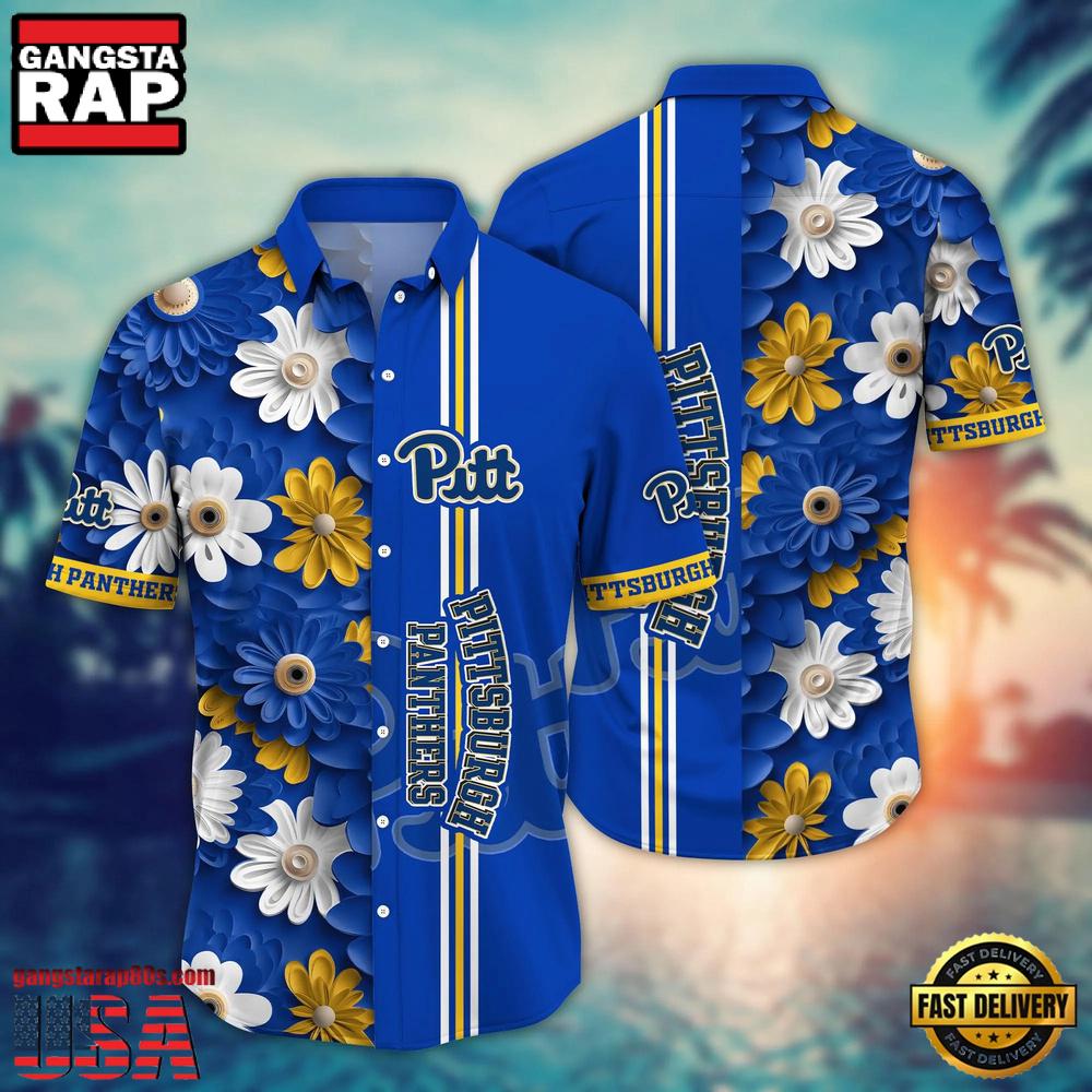 NCAA Pittsburgh Panthers Flower Summer Aloha Button Hawaiian Shirt