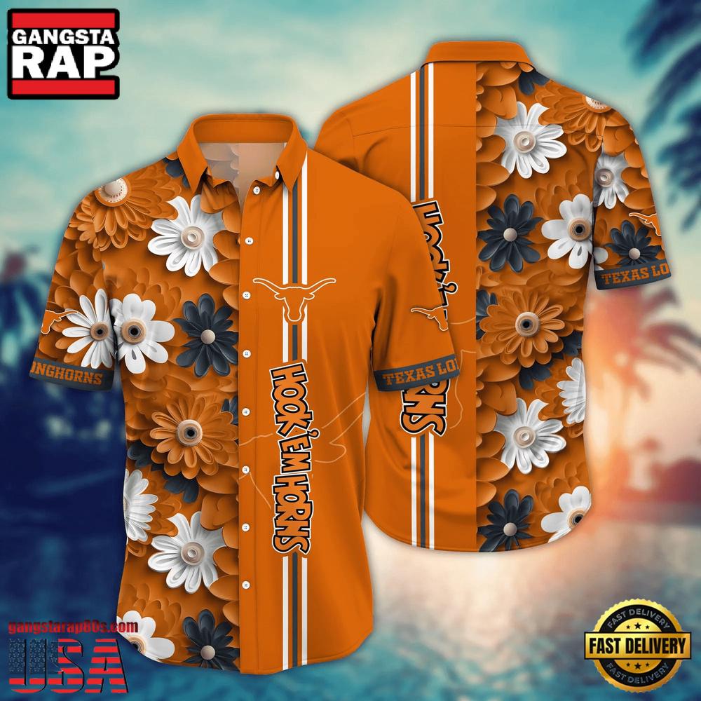 NCAA Texas Longhorns Flower Summer Aloha Button Hawaiian Shirt