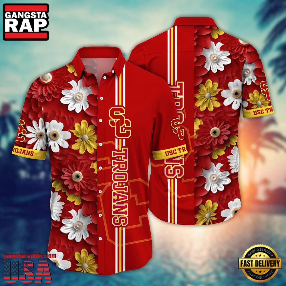 NCAA USC Trojans Flower Summer Aloha Button Hawaiian Shirt