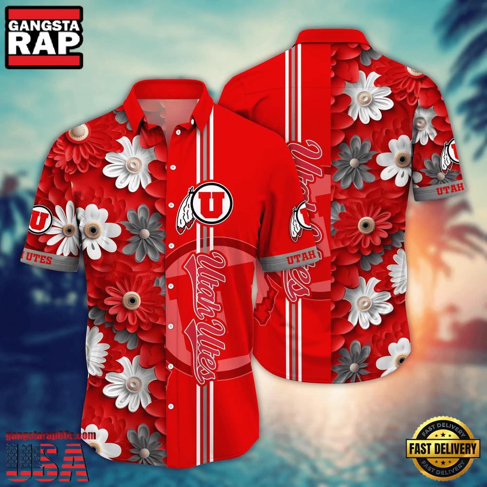NCAA Utah Utes Flower Summer Aloha Button Hawaiian Shirt