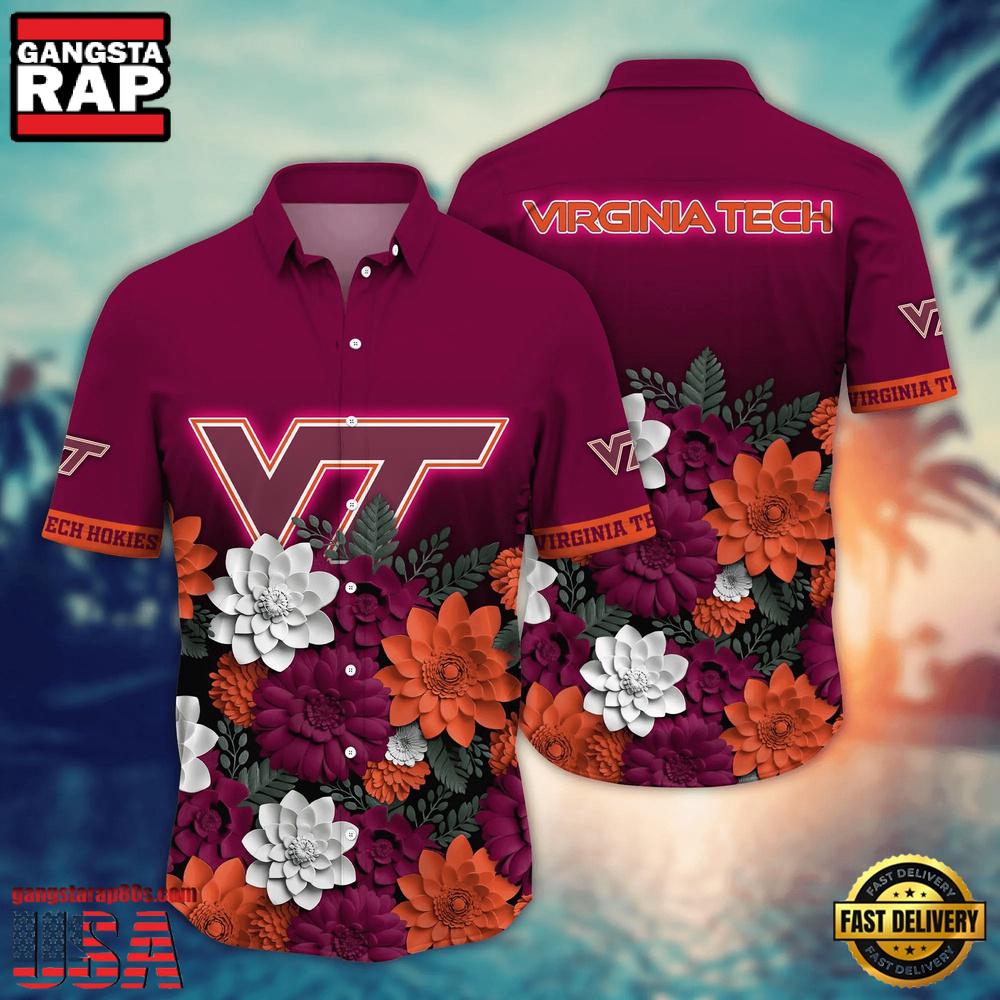 NCAA Virginia Tech Hokies Flower Tropical Summer Beach Hawaiian Shirt