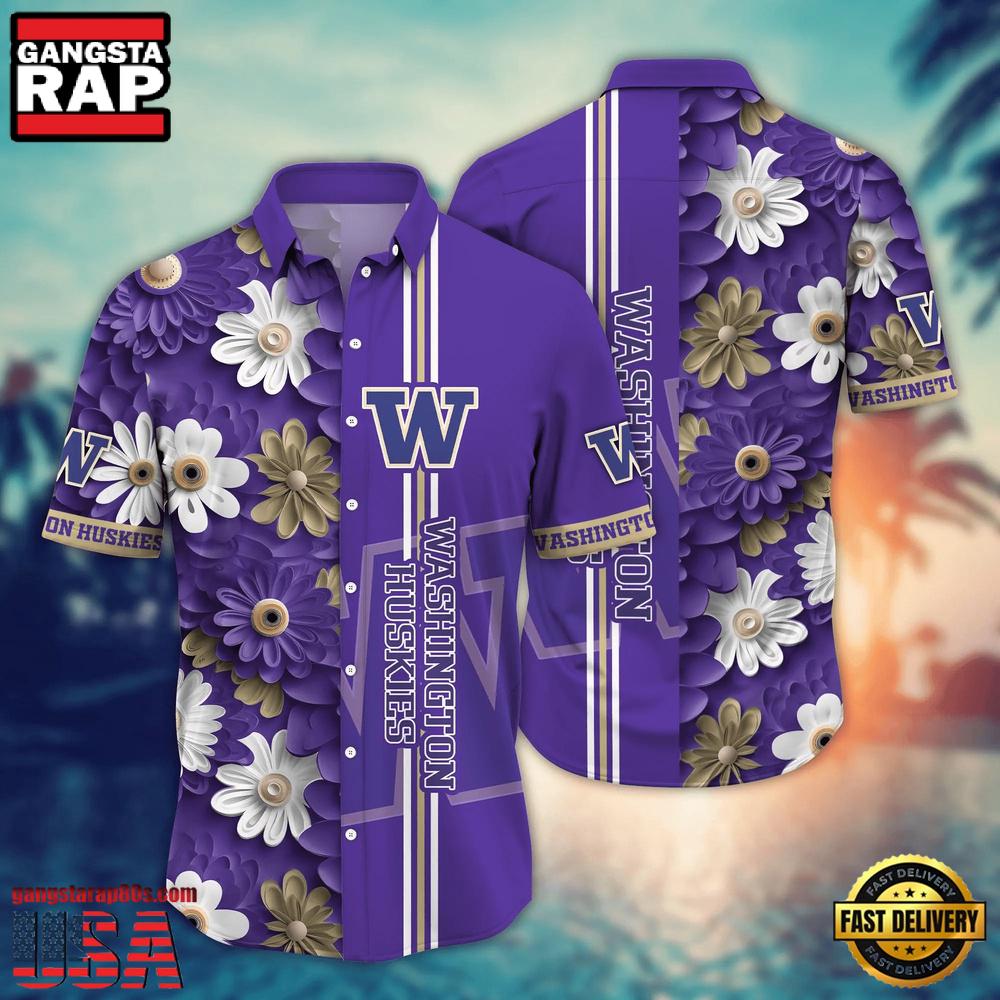 NCAA Washington Huskies Flower Summer Aloha Button Hawaiian Shirt