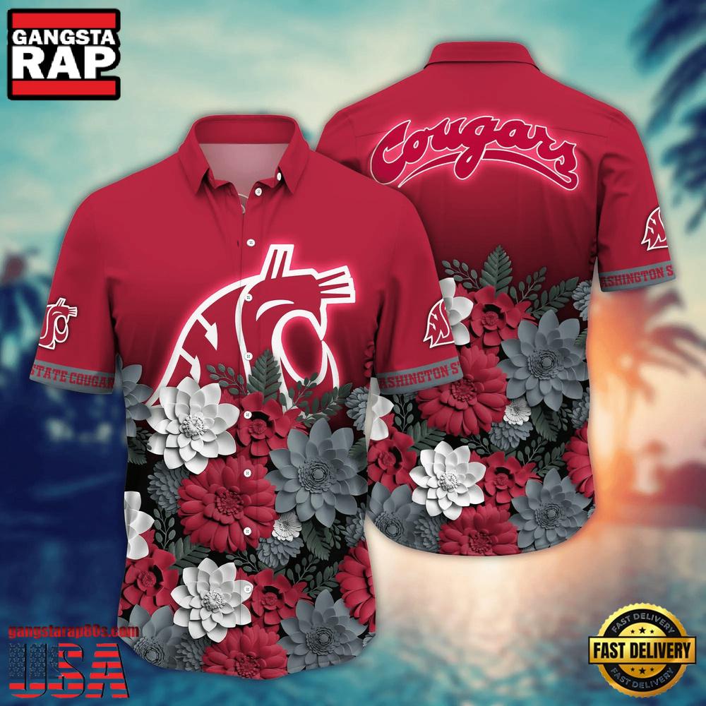 NCAA Washington State Cougars Flower Tropical Summer Beach Hawaiian Shirt