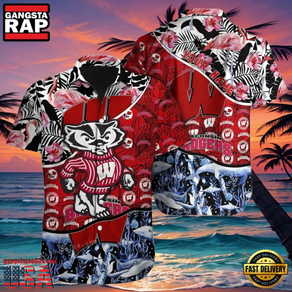 NCAA Wisconsin Badgers 3D Print Custom Name Hawaiian Shirt Cheap NCAA Wisconsin Badgers 3D Print Custom Name Hawaiian Shirt Cheap