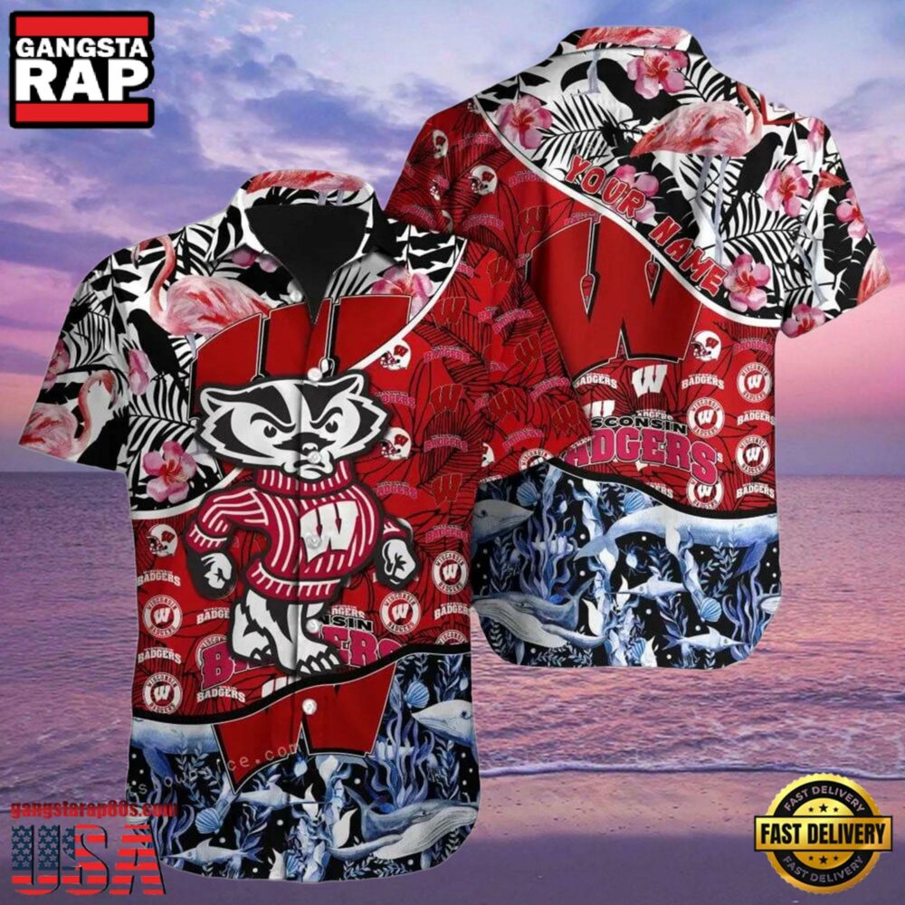 NCAA Wisconsin Badgers 3D Print Custom Name Hawaiian Shirt Cheap