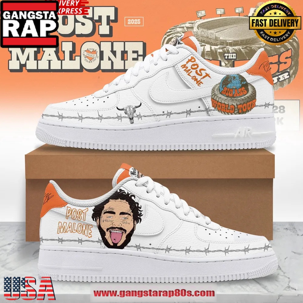 Post Malone Big Ass World Tour 2025 Air Force 1 Sneaker Shoes Post Malone Big Ass World Tour 2025 Air Force 1 Sneaker Shoes