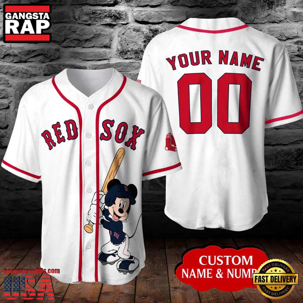Custom Name And Number Boston Red Sox Mickey Mouse Baseball Jersey Shirt