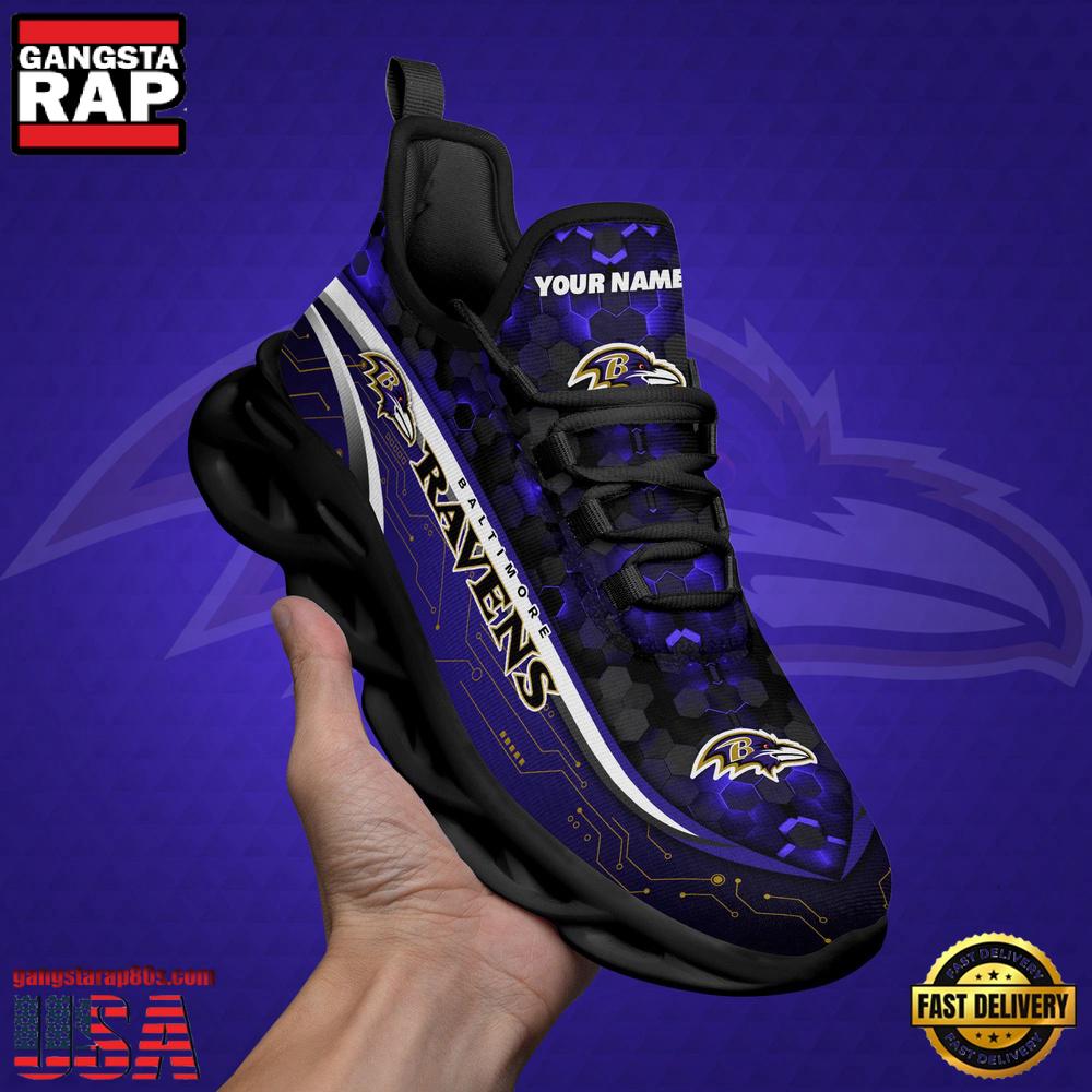 Custom Name Baltimore Ravens Black Clunky NFL Sport Max Soul Shoes