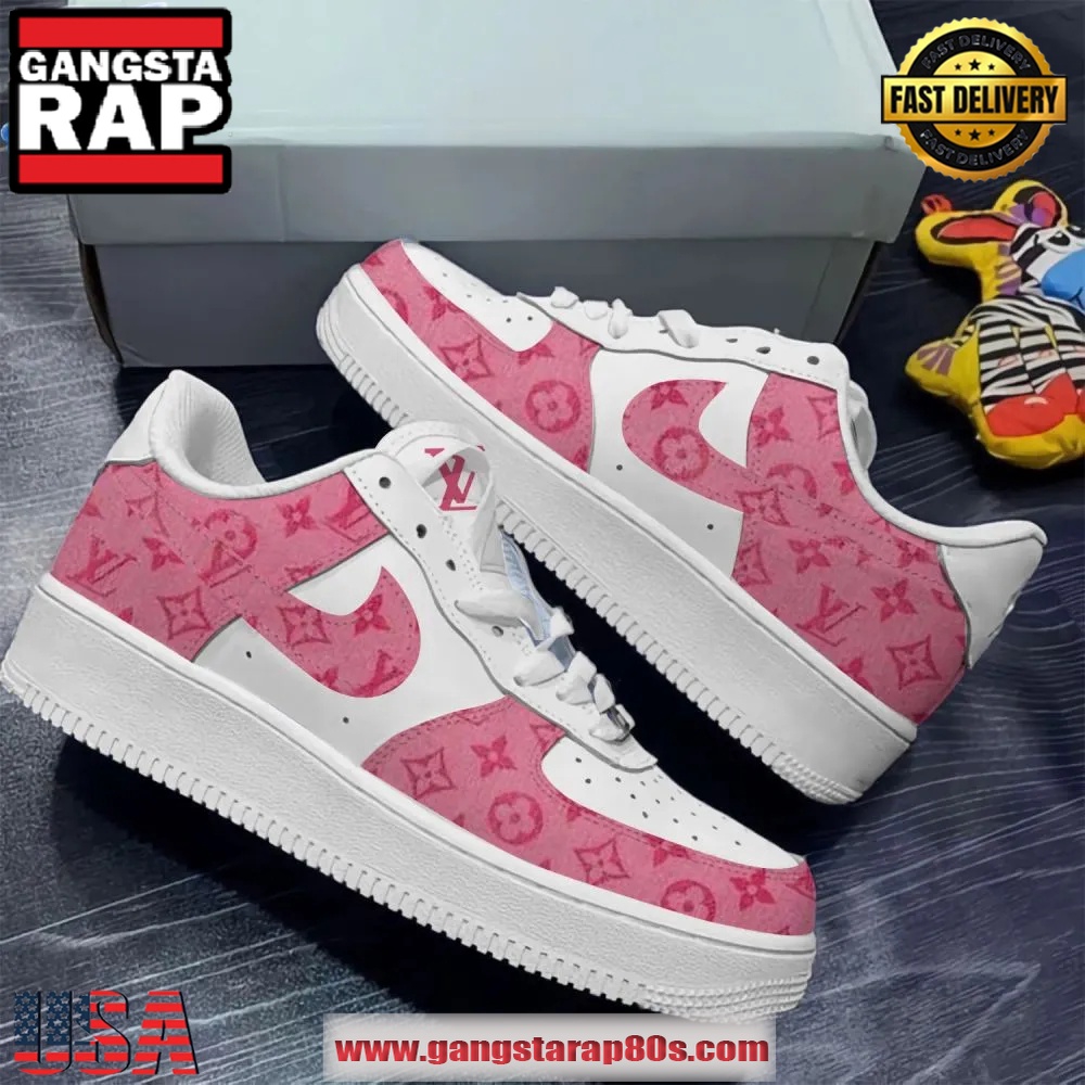 Louis Vuitton x Limited Edition Pink Air Force 1 Running Sneakers Shoes
