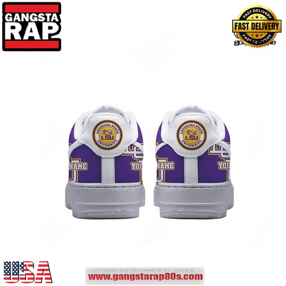 LSU Tigers Geaux Tigers Custom Name Air Force 1 Running Sneakers Shoes LSU Tigers Geaux Tigers Custom Name Air Force 1 Running Sneakers Shoes