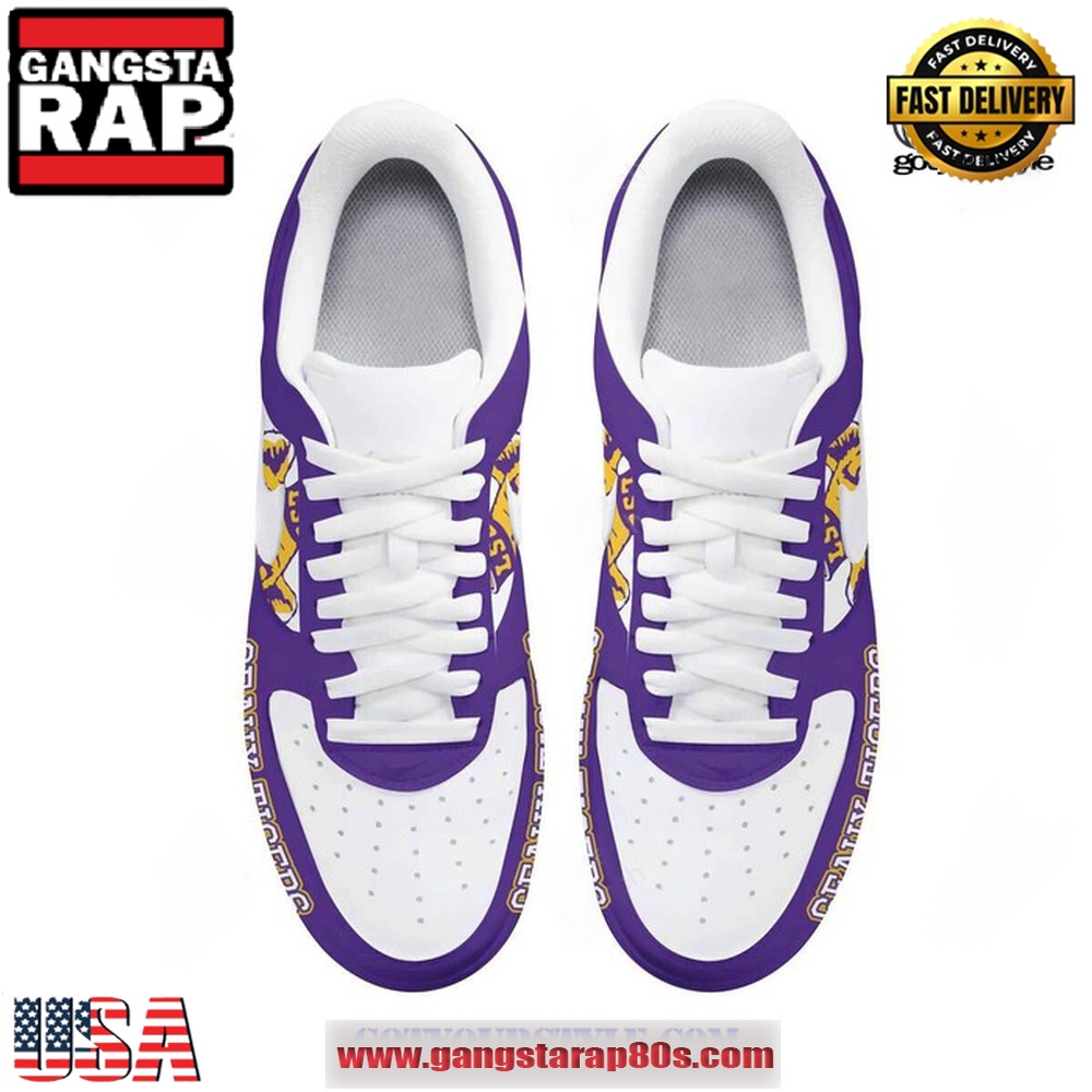 LSU Tigers Geaux Tigers Custom Name Air Force 1 Running Sneakers Shoes LSU Tigers Geaux Tigers Custom Name Air Force 1 Running Sneakers Shoes