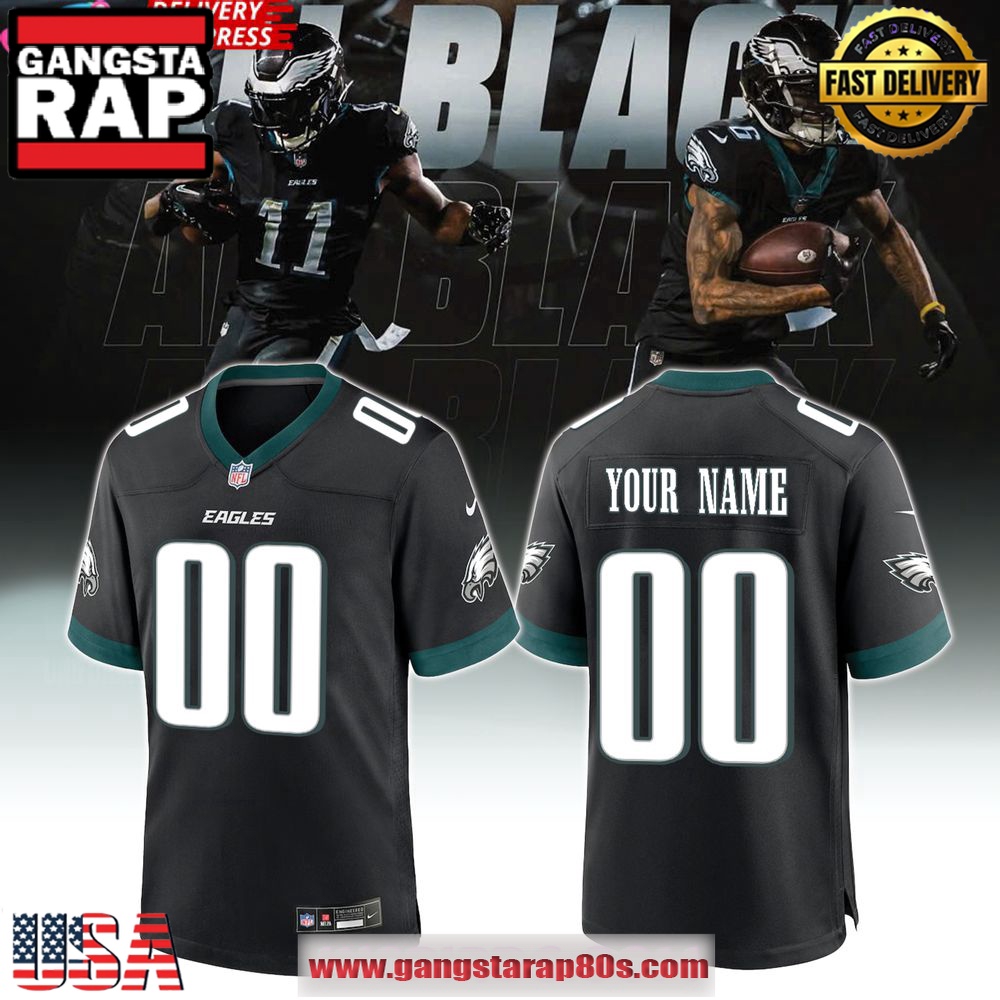 Men’s Philadelphia Eagles Nike All Black Custom Football Jersey