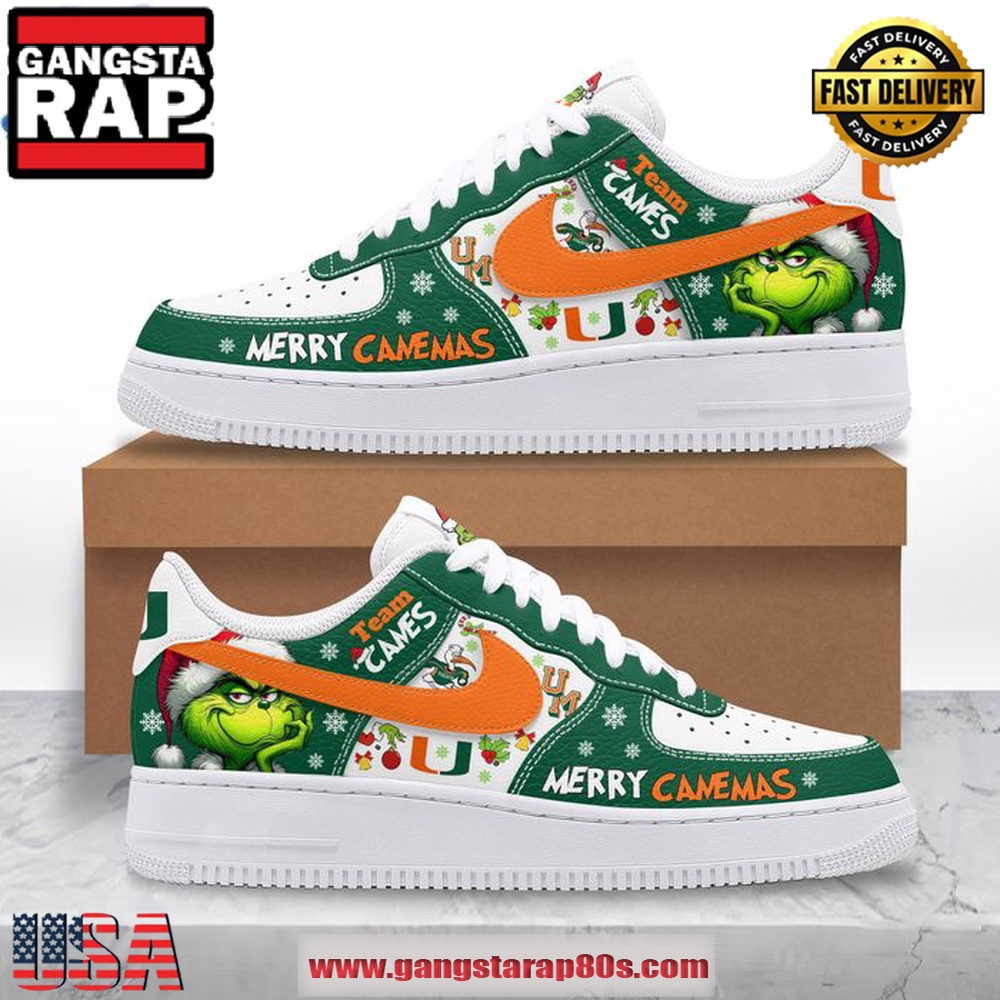 Miami Hurricanes Merry Canemas Air Force 1 Running Sneakers Shoes Miami Hurricanes Merry Canemas Air Force 1 Running Sneakers Shoes