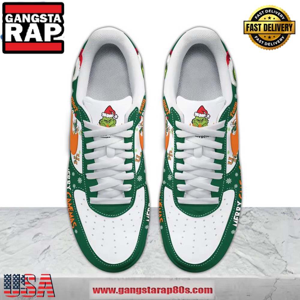 Miami Hurricanes Merry Canemas Air Force 1 Running Sneakers Shoes Miami Hurricanes Merry Canemas Air Force 1 Running Sneakers Shoes