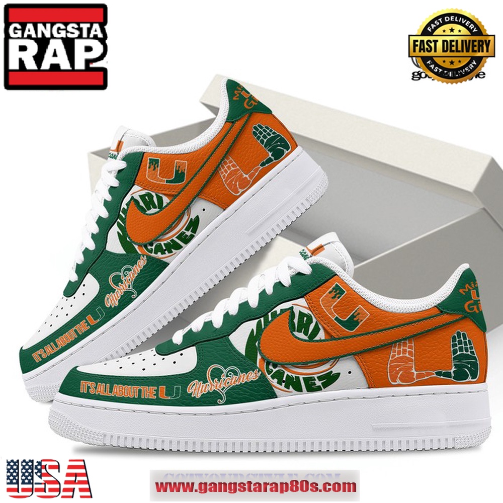 Miami Hurricanes Miami Girl Air Force 1 Running Sneakers Shoes