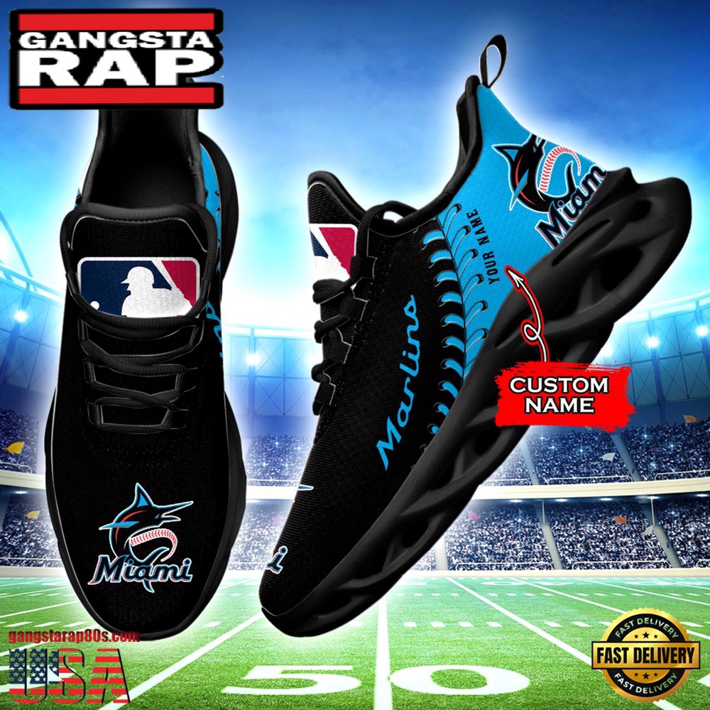 MLB Miami Marlins Unique Design Custom Name Max Soul Shoes Running Sneakers