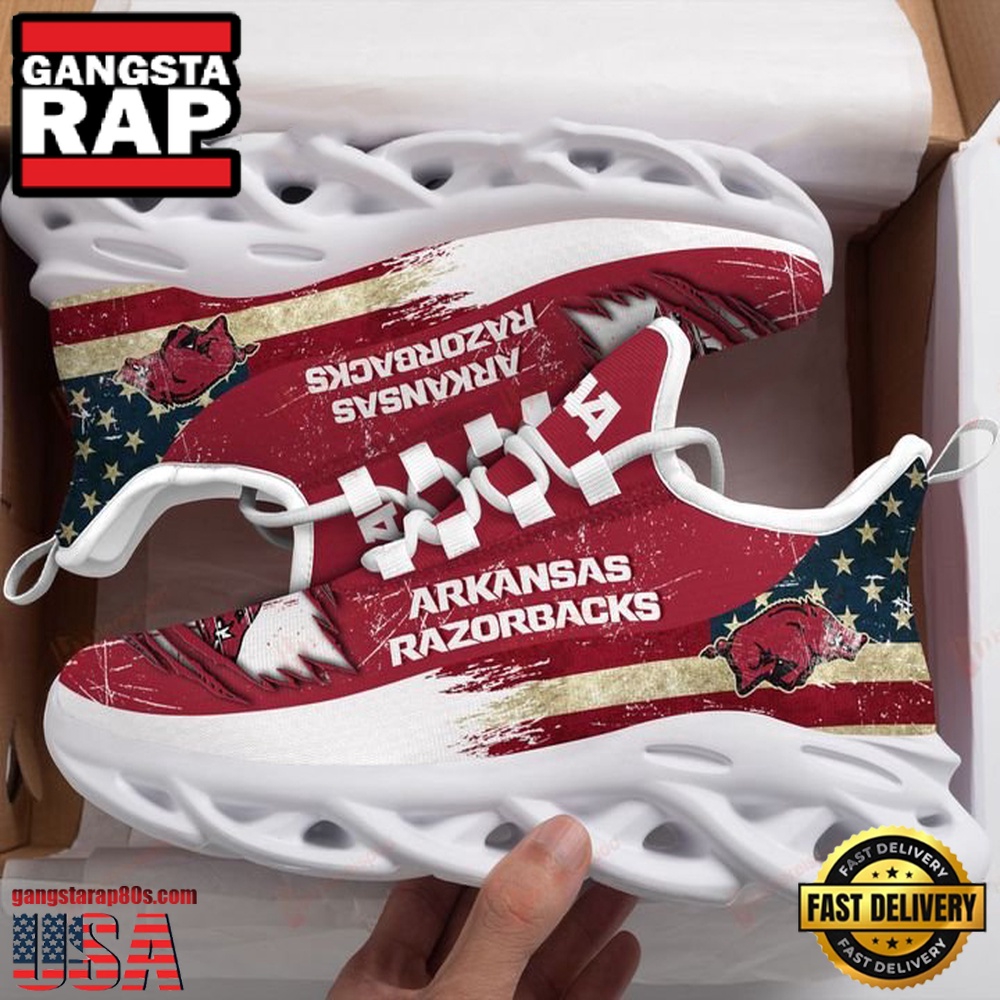NCAA America Flag Arkansas Razorbacks Unique Design Max Soul Shoes Running Sneakers NCAA America Flag Arkansas Razorbacks Unique Design Max Soul Shoes Running Sneakers