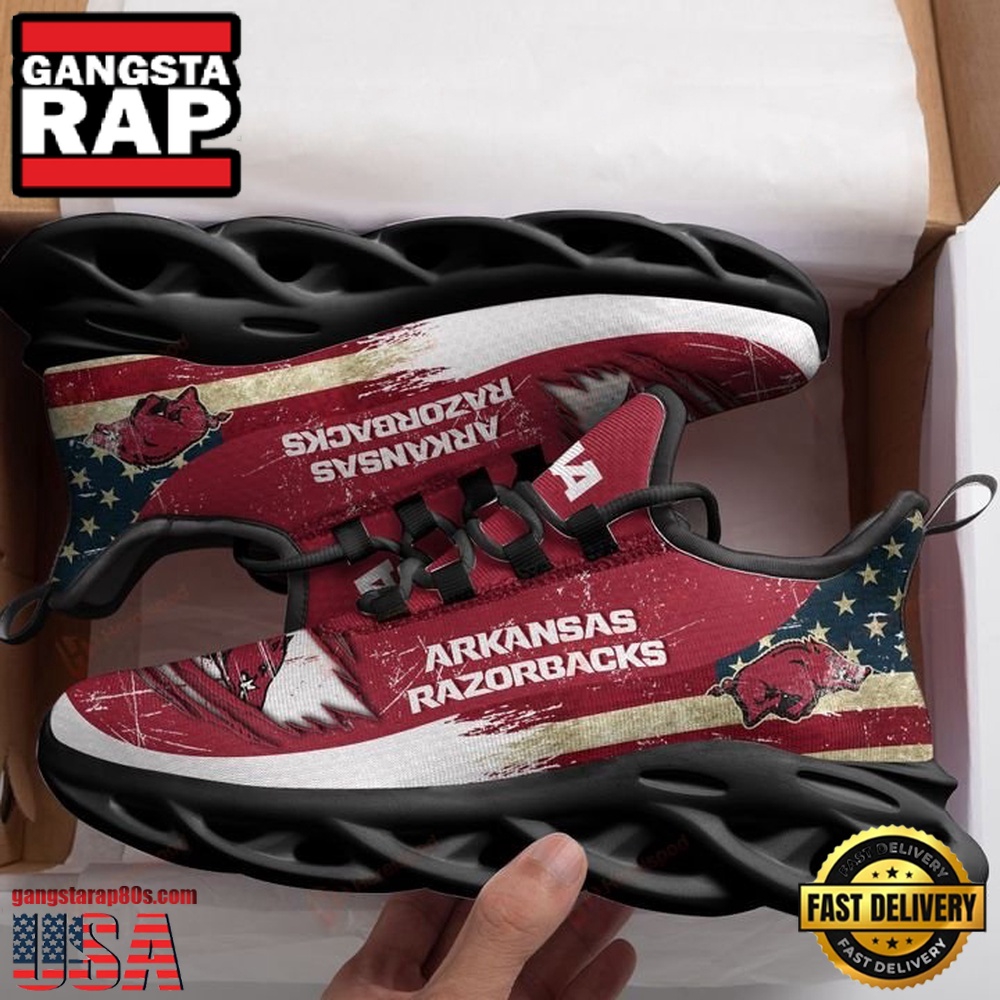 NCAA America Flag Arkansas Razorbacks Unique Design Max Soul Shoes Running Sneakers NCAA America Flag Arkansas Razorbacks Unique Design Max Soul Shoes Running Sneakers