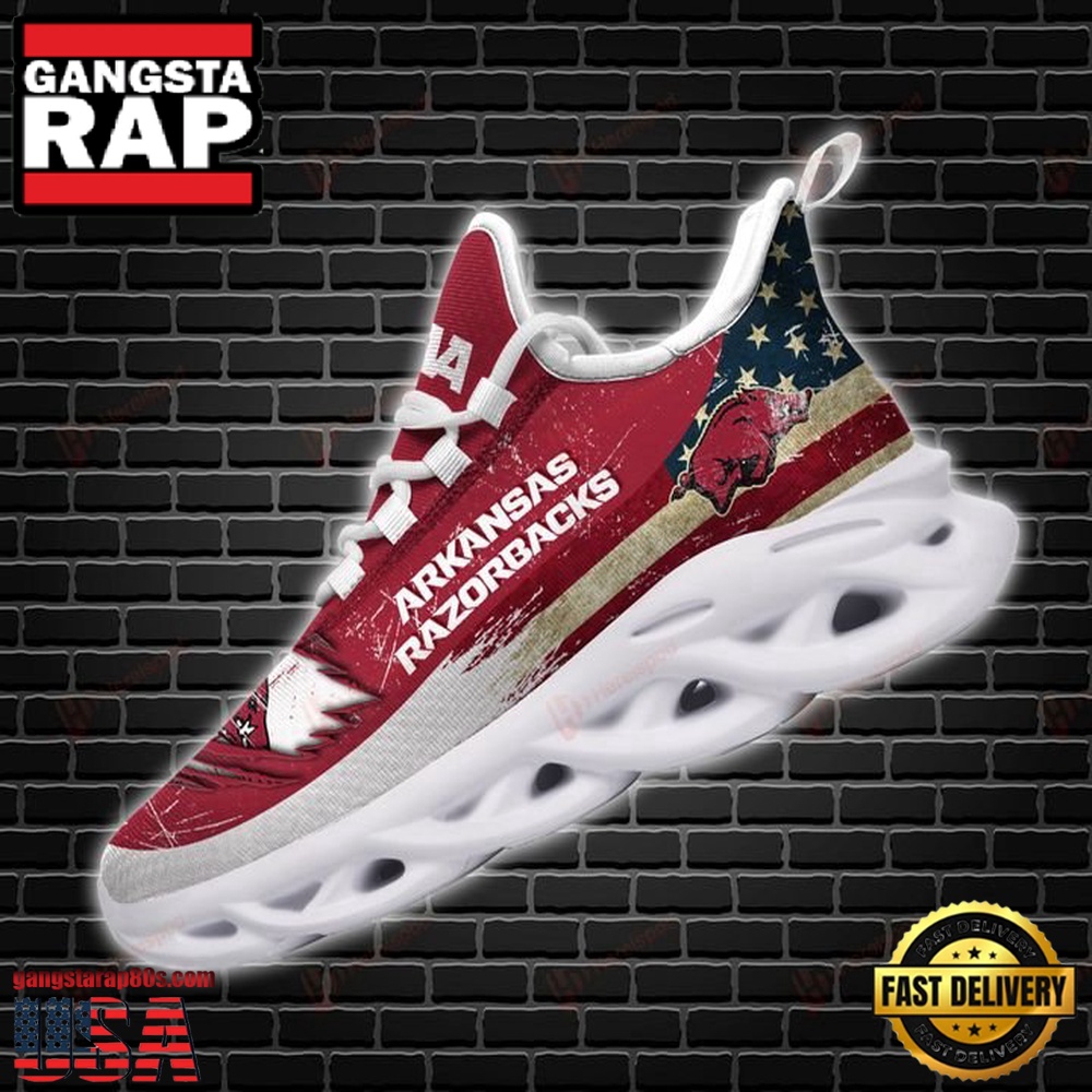 NCAA America Flag Arkansas Razorbacks Unique Design Max Soul Shoes Running Sneakers NCAA America Flag Arkansas Razorbacks Unique Design Max Soul Shoes Running Sneakers