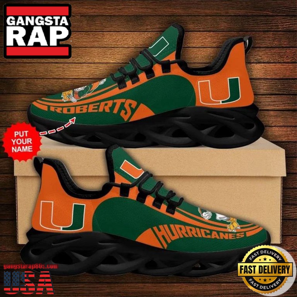 NCAA Custom Name Miami Hurricanes Sneaker Unique Design Max Soul Shoes Running Sneakers