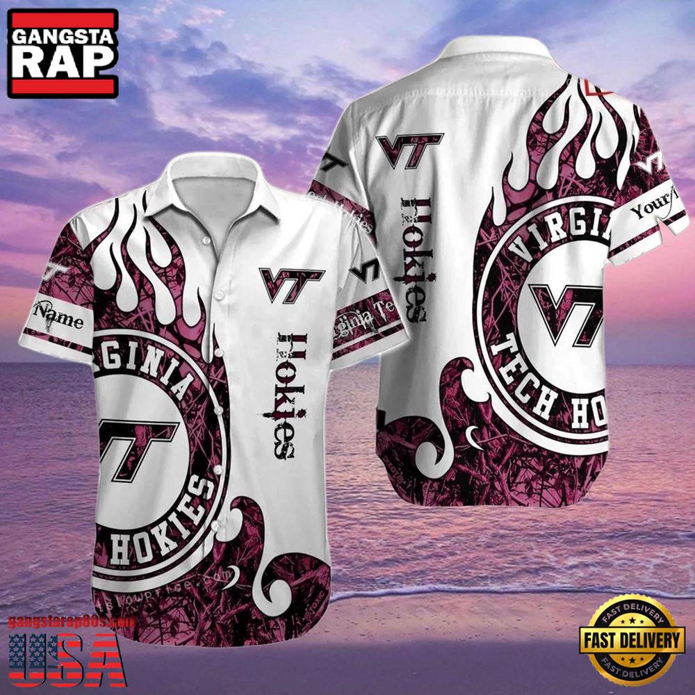 NCAA Custom Name Virginia Tech Hokies Hawaiian Shirt Button Up