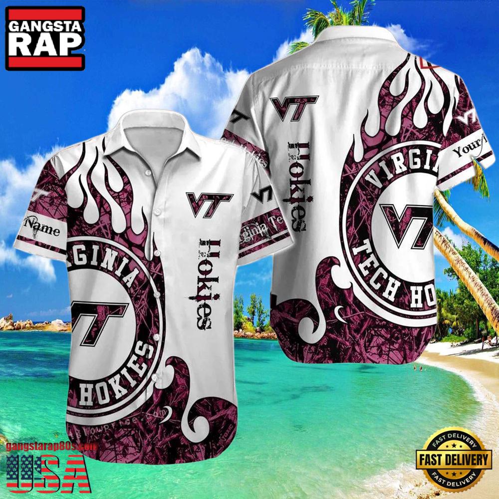 NCAA Custom Name Virginia Tech Hokies Hawaiian Shirt Button Up