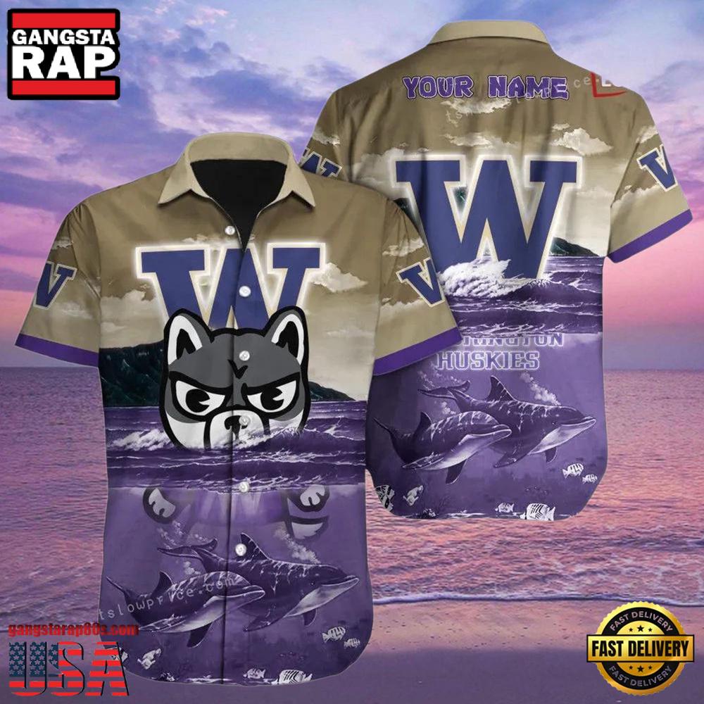 NCAA Custom Name Washington Huskies Hawaiian Shirt Outfit