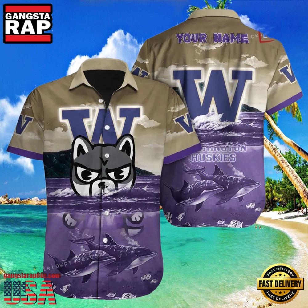 NCAA Custom Name Washington Huskies Hawaiian Shirt Outfit