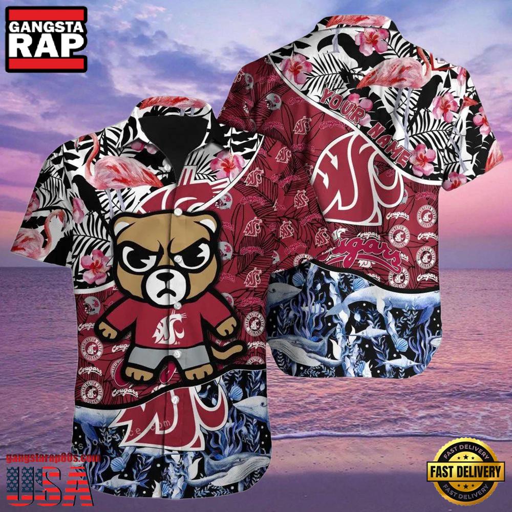 NCAA Custom Name Washington State Cougars Hawaiian Shirt Button Up Hawaiian Shirt
