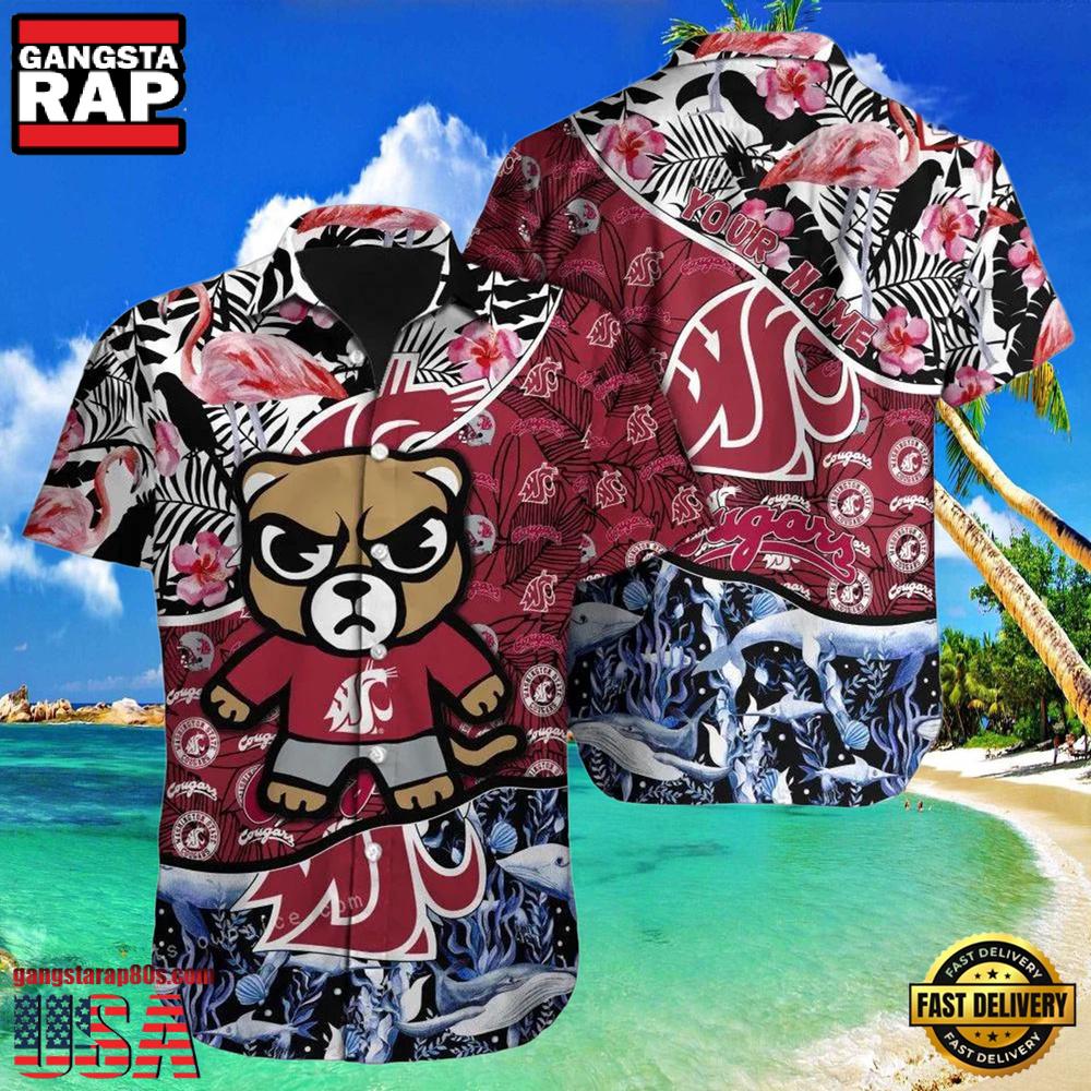 NCAA Custom Name Washington State Cougars Hawaiian Shirt Button Up Hawaiian Shirt