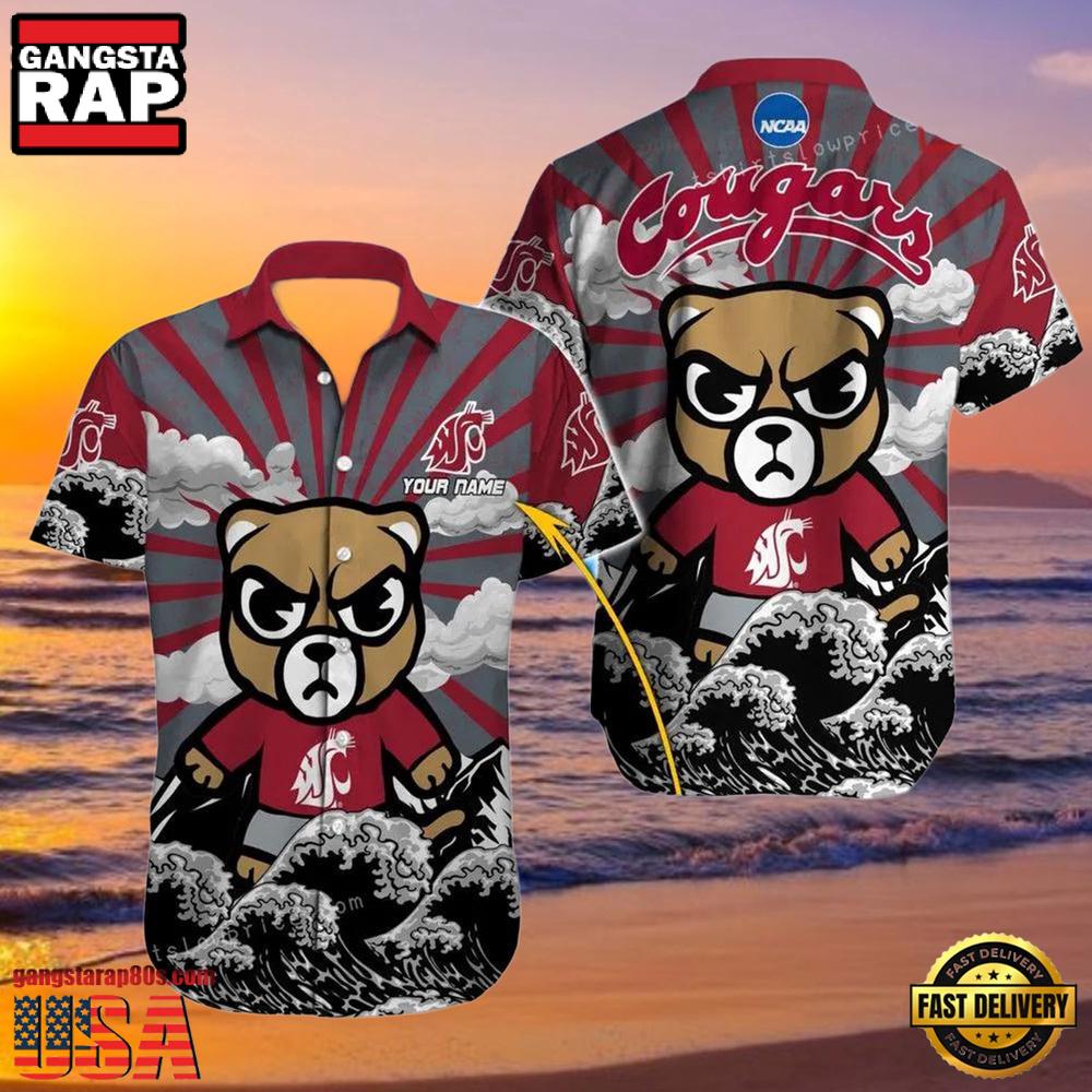 NCAA Custom Name Washington State Cougars Hawaiian Shirt Outfit NCAA Custom Name Washington State Cougars Hawaiian Shirt Outfit
