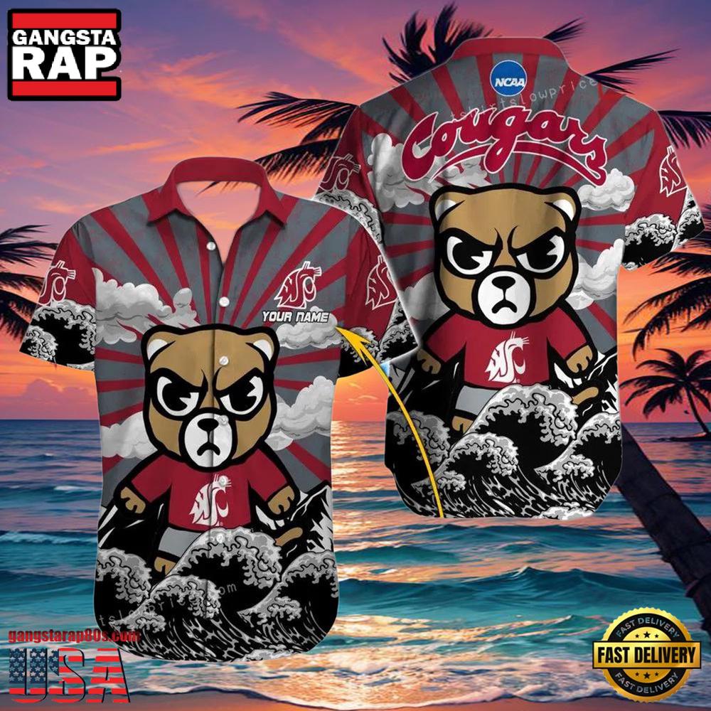 NCAA Custom Name Washington State Cougars Hawaiian Shirt Outfit NCAA Custom Name Washington State Cougars Hawaiian Shirt Outfit
