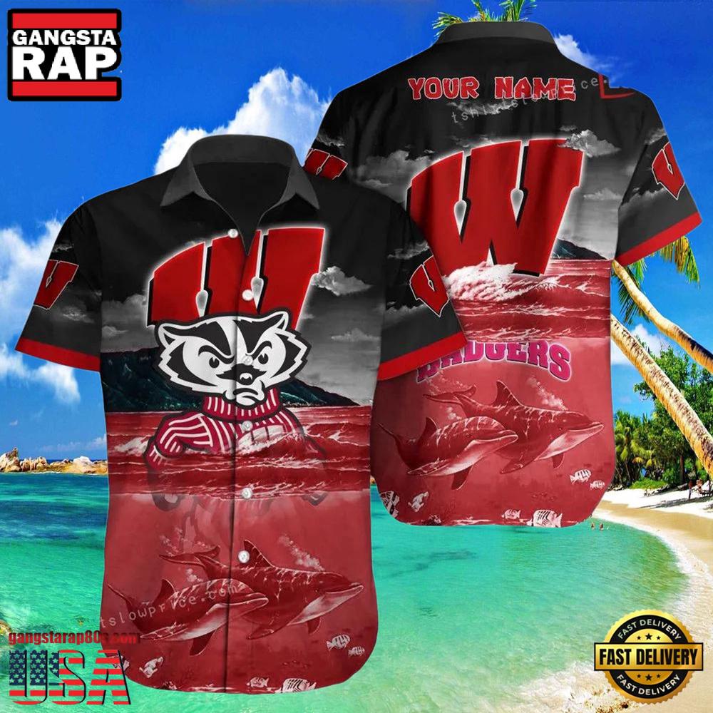 NCAA Custom Name Wisconsin Badgers Hawaiian Shirt Cheap For Mens Womens