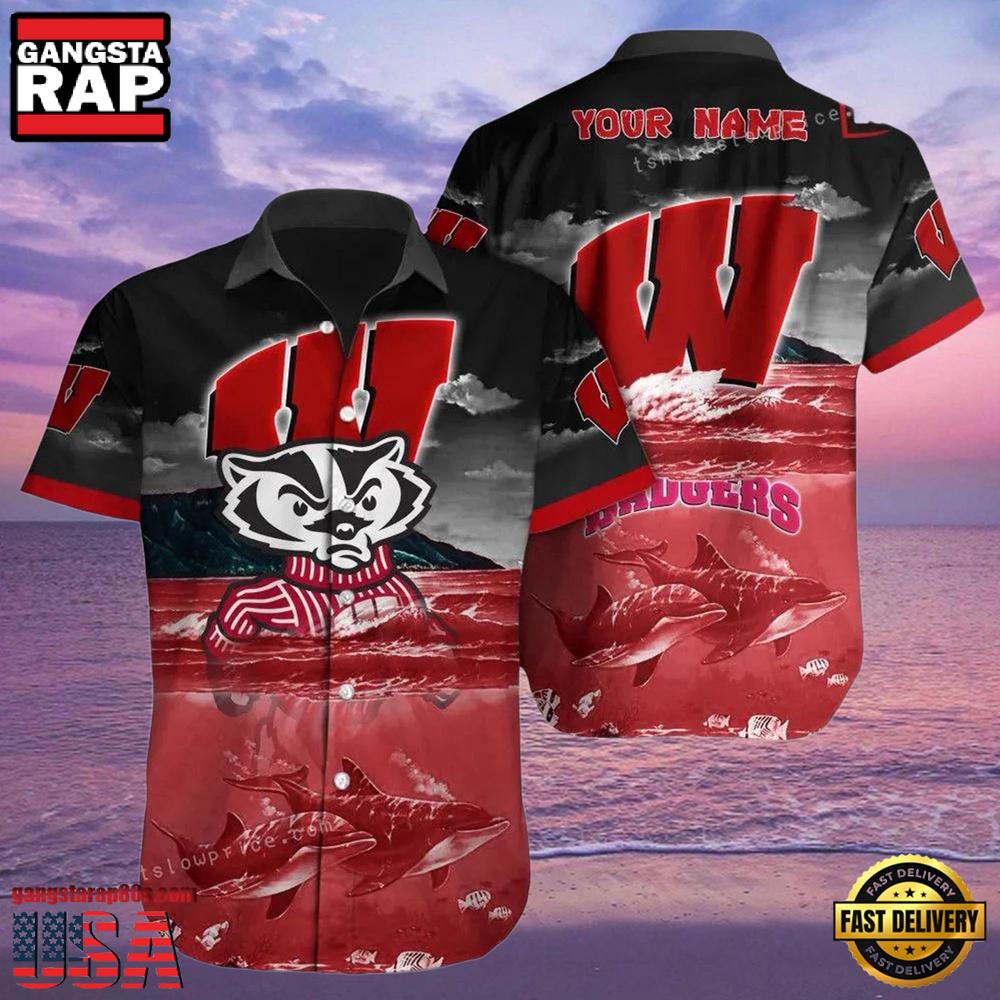 NCAA Custom Name Wisconsin Badgers Hawaiian Shirt Cheap For Mens Womens