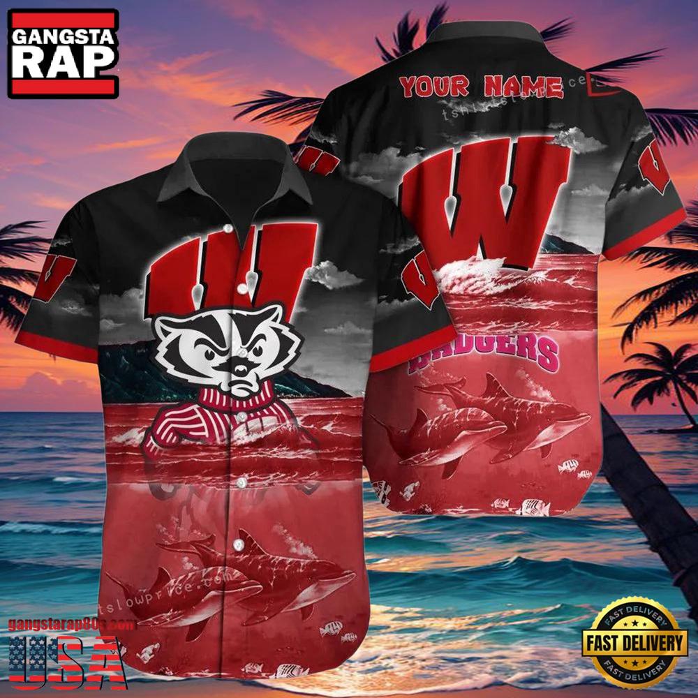 NCAA Custom Name Wisconsin Badgers Hawaiian Shirt Cheap For Mens Womens NCAA Custom Name Wisconsin Badgers Hawaiian Shirt Cheap For Mens Womens