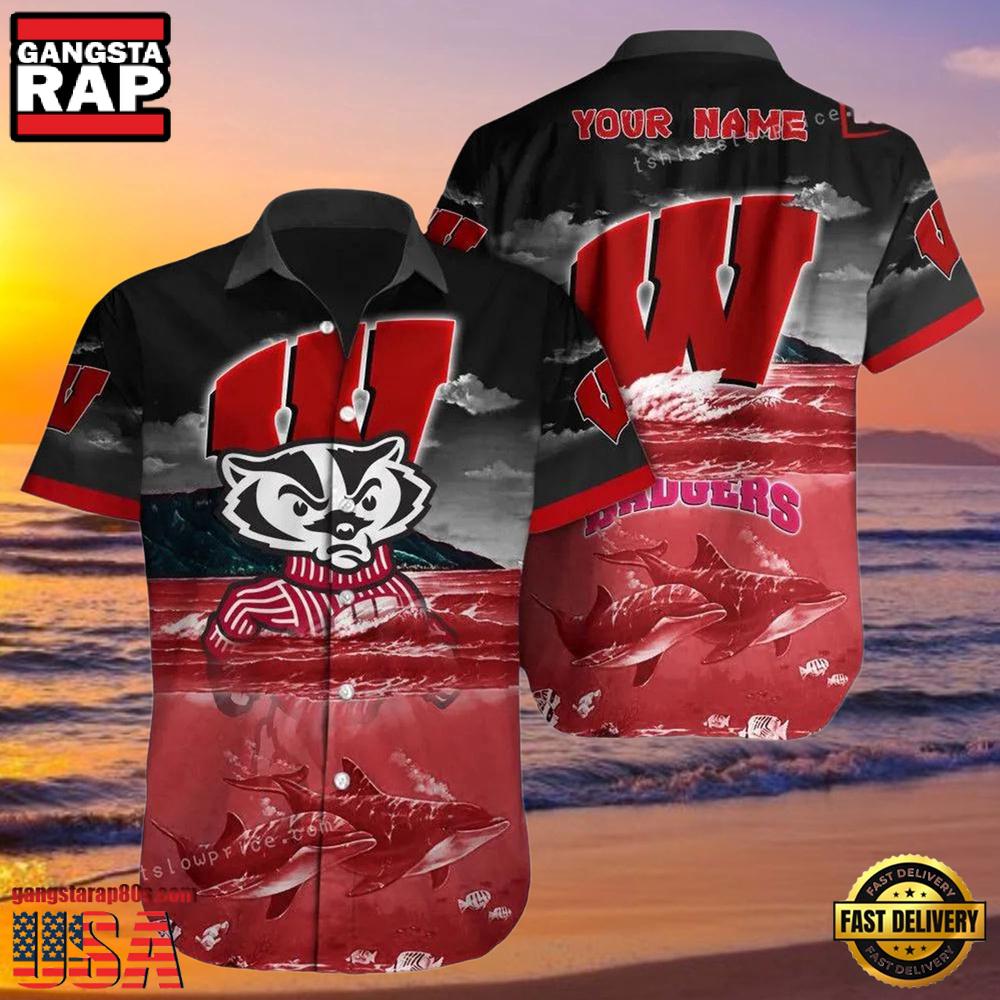 NCAA Custom Name Wisconsin Badgers Hawaiian Shirt Cheap For Mens Womens NCAA Custom Name Wisconsin Badgers Hawaiian Shirt Cheap For Mens Womens