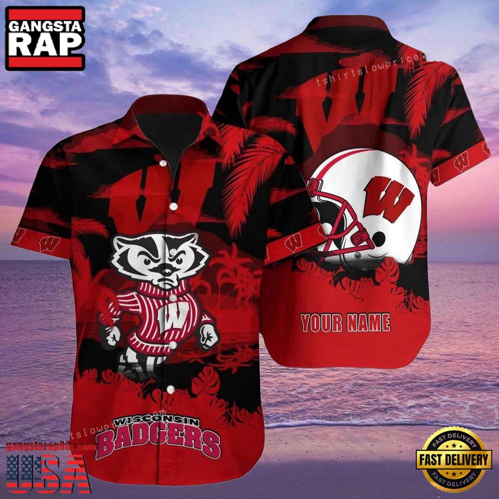 NCAA Custom Name Wisconsin Badgers Hawaiian Shirt For Men And Women