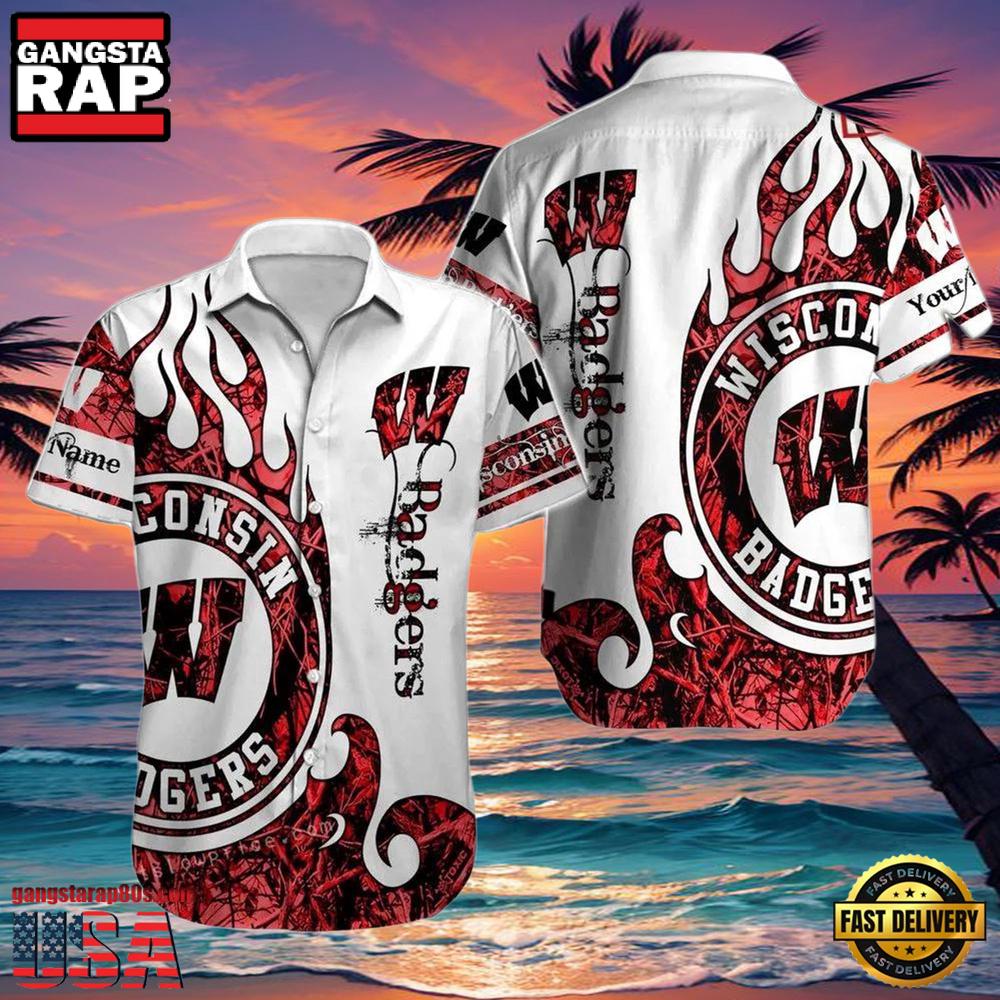 NCAA Custom Name Wisconsin Badgers Hawaiian Shirt Hawaiian Shirt Outfit