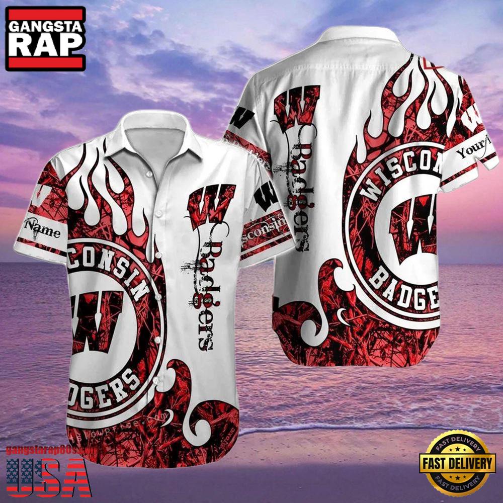 NCAA Custom Name Wisconsin Badgers Hawaiian Shirt Hawaiian Shirt Outfit