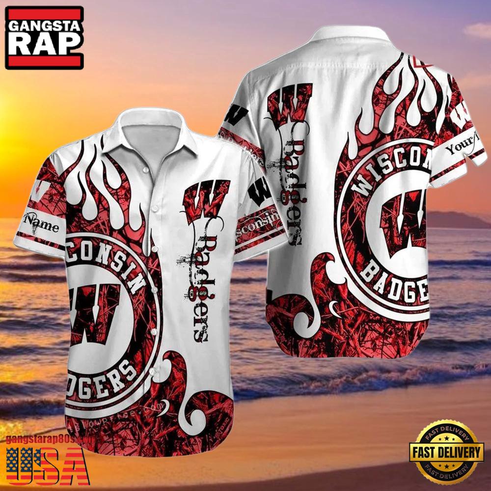 NCAA Custom Name Wisconsin Badgers Hawaiian Shirt Hawaiian Shirt Outfit