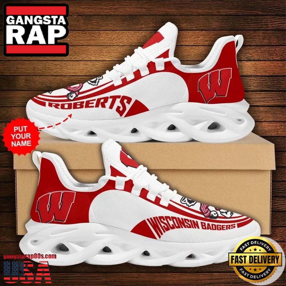 NCAA Custom Name Wisconsin Badgers Sneaker Unique Design Max Soul Shoes Running Sneakers