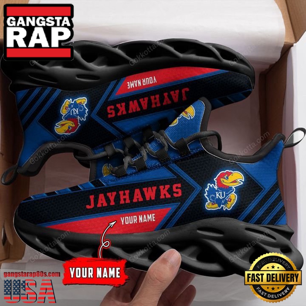 NCAA [Hot Sale] Kansas Jayhawks Custom Name Unique Design Max Soul Shoes Running Sneakers