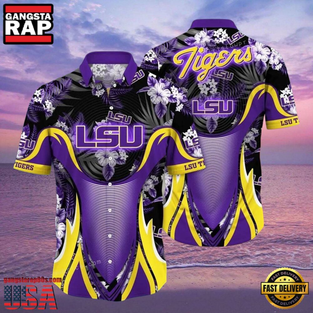 NCAA Lsu Tigers Flower Hawaiian Shirt 3D Shirt, Lsu Tigers Football Fathers Day Gifts
