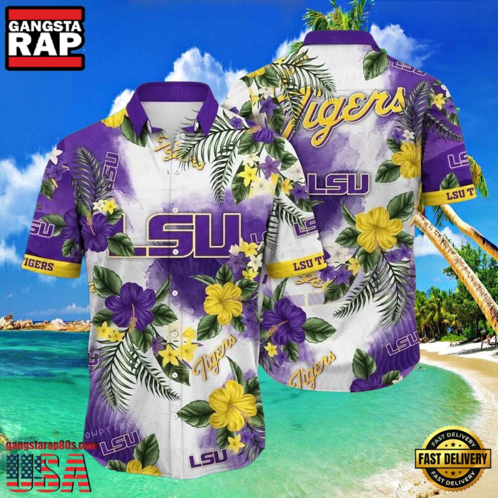 NCAA Lsu Tigers Flower Hawaiian Shirt Outfit 3D Shirt, Lsu Tigers Football Christmas Gifts