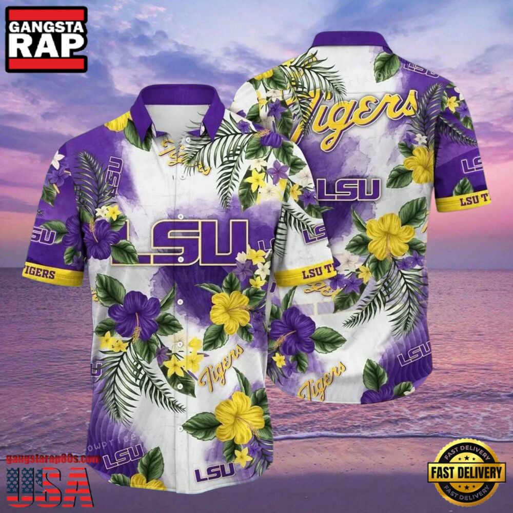 NCAA Lsu Tigers Flower Hawaiian Shirt Outfit 3D Shirt, Lsu Tigers Football Christmas Gifts