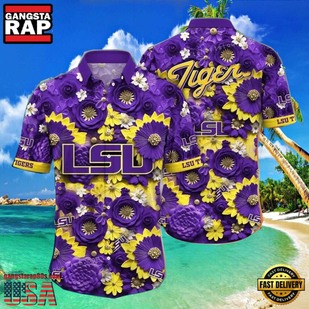 NCAA Lsu Tigers Flower Hawaiian Shirt Outfit 3D Shirt, Lsu Tigers Gifts For Men Women