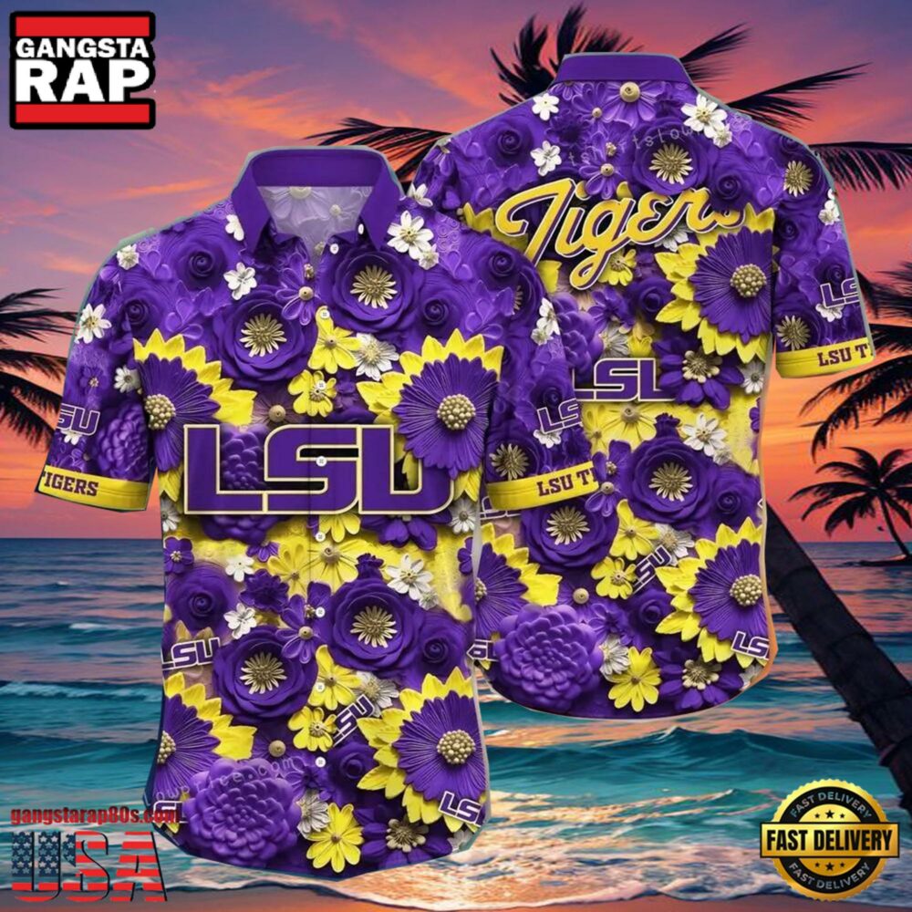 NCAA Lsu Tigers Flower Hawaiian Shirt Outfit 3D Shirt, Lsu Tigers Gifts For Men Women NCAA Lsu Tigers Flower Hawaiian Shirt Outfit 3D Shirt, Lsu Tigers Gifts For Men Women
