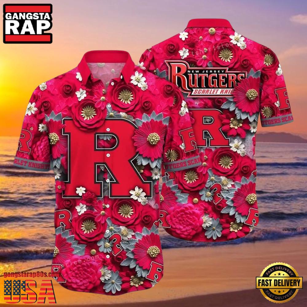 NCAA Rutgers Scarlet Knights Flower Hawaiian Shirt Outfit 3D Shirt